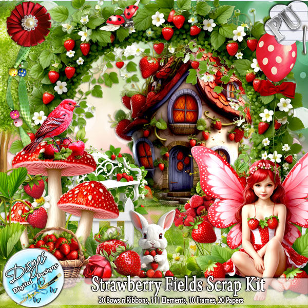 STRAWBERRY FIELDS SCRAP KIT - TAGGER SIZE by Disyas - Click Image to Close